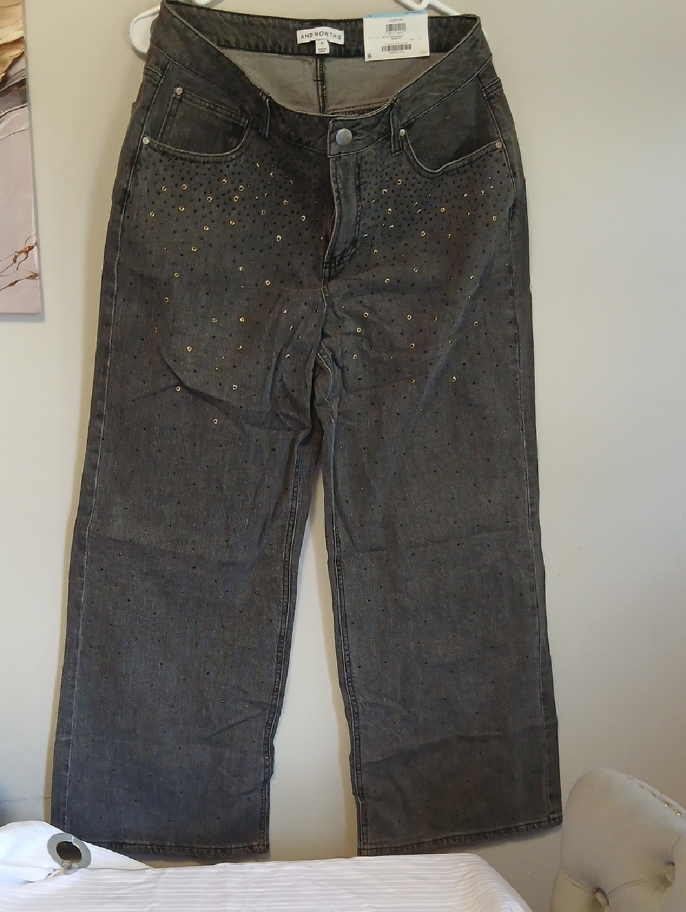 And Morta Studded Gray Wide-Leg Jeans